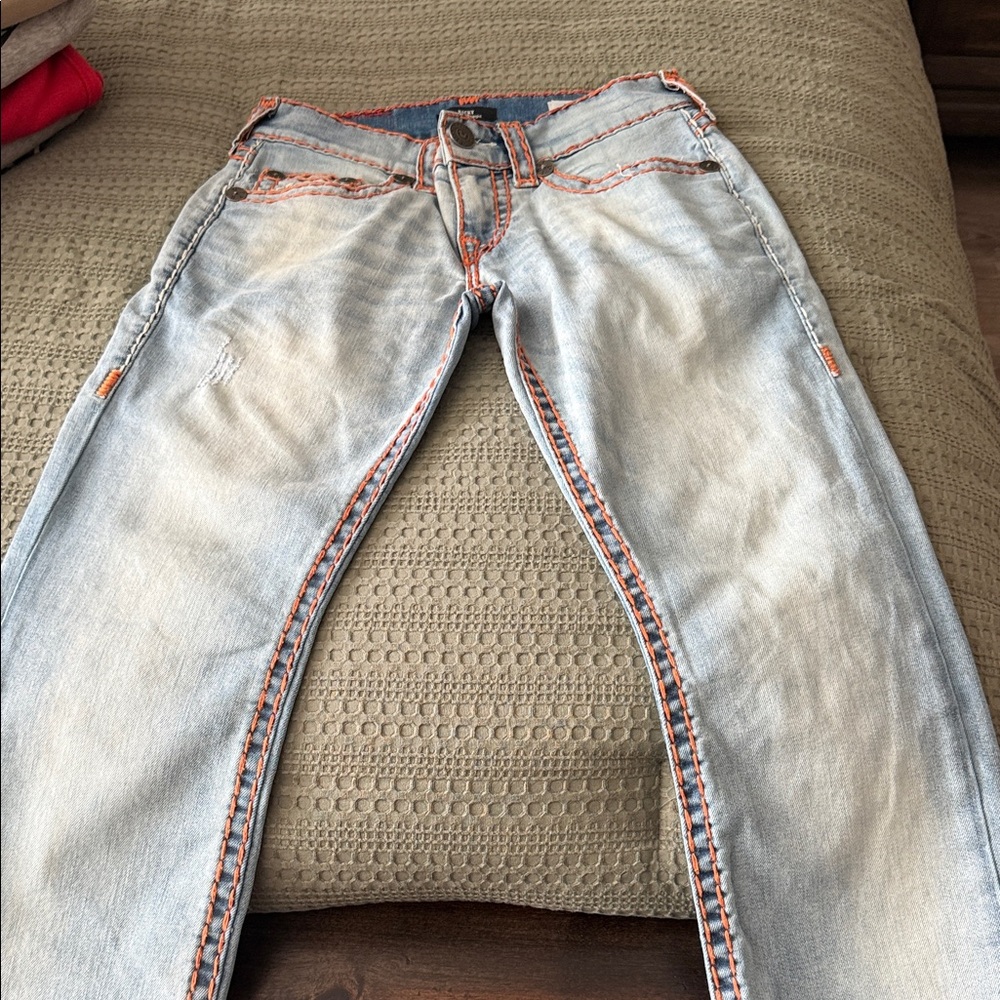 True Religion Boys Light Blue Jeans with Orange Stitching